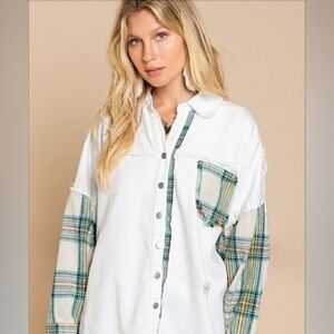 POL Cream Frayed Denim Jacket